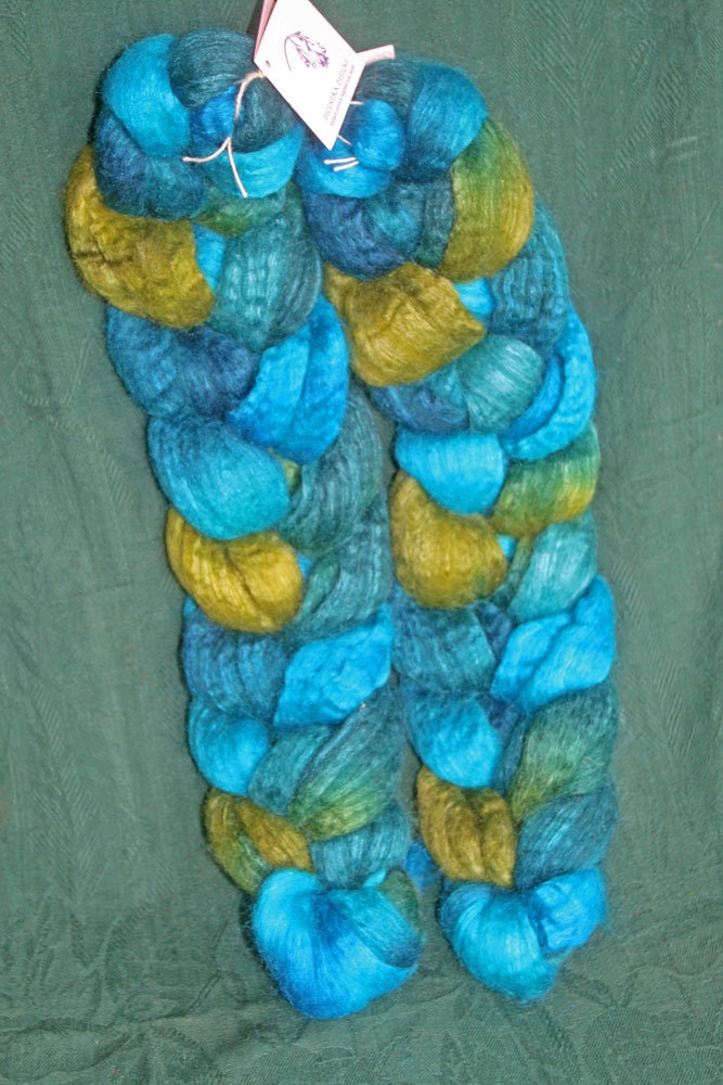 Blueface Leicester Tussah Silk Spinning Fiber - 'Kelp'