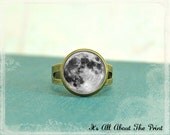 Glass Photo Ring -The Moon- Wearable Art-  Bronze Adjustable Ring