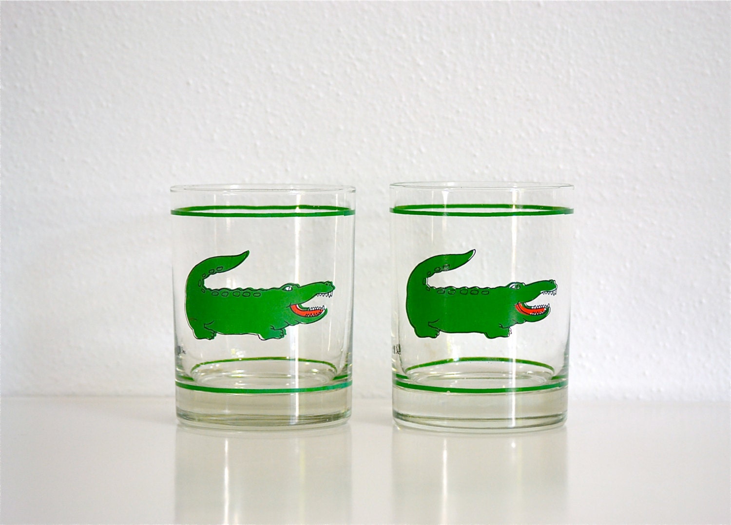 Set of Two Preppy Alligator Lowball Glasses by Cora