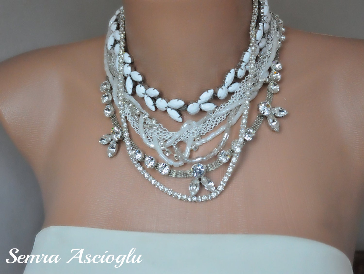 Chunky Layered Brides Necklace with Rhinestone Chain