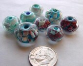 Handmade Lampwork Glass Bead Set. Jewelry Supply. Red Copper Green on Blue. LWS-31