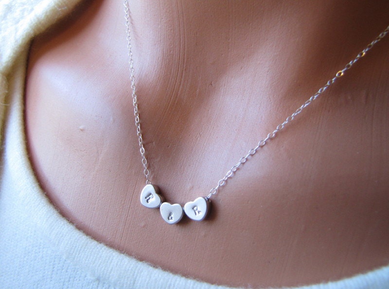 Personalized Initial Necklace Heart Necklace Sweetheart Girlfriend And Boyfriend Couple Monogrammed Initial Sterling Silver Jewelry