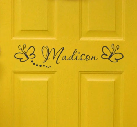 Girls Bedroom Door Monogram with butterflies Personalized name vinyl wall decal sticker