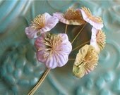 Beautiful Round Pink Green Velvet  Millinery Flowers
