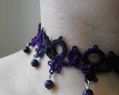 Tatted Lace Choker Necklace with Dangle Bead drops
