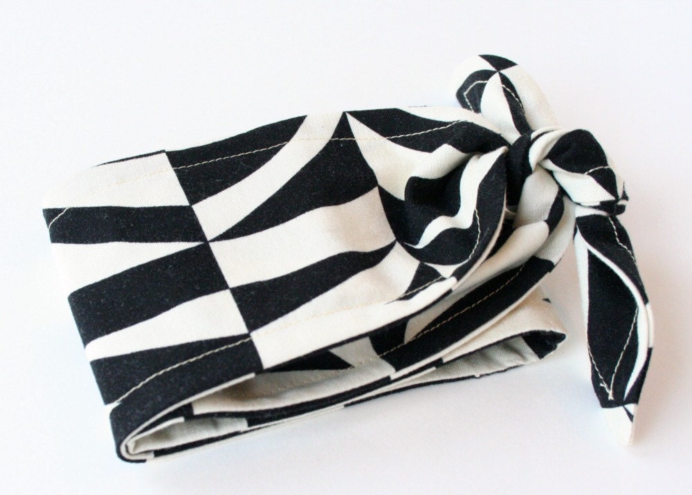 Gatsby Style Tie Up Hairscarf Headband Art Deco Geometric Black and White Hairwrap Headwrap
