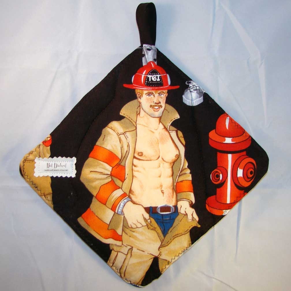 Hot Dishes - Finally A Man Who's Handy In The Kitchen - Smokin' Hot Firefighter Pot Holders