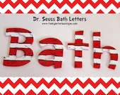 Dr Seuss Hand Painted Bath Wall Letters Cat in the Hat Stripes bathroom decor