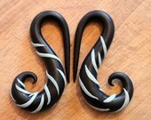 Pair of 0g (0 gauge) "Tiger Stripe" Spiral Plug Earrings - Tapers