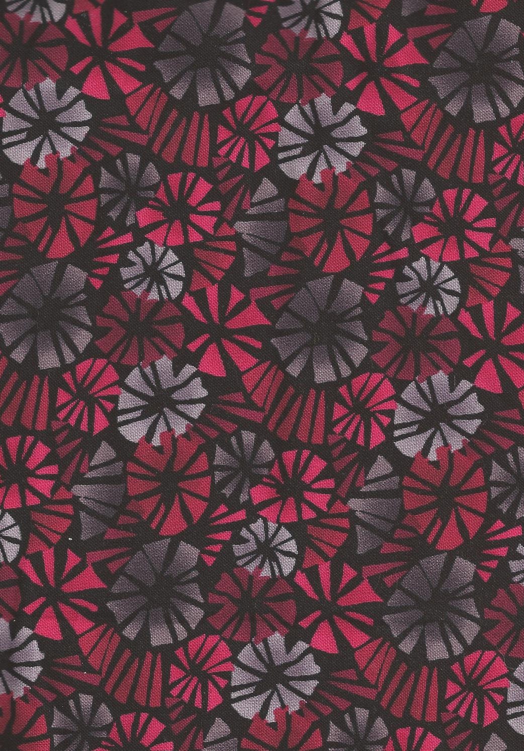 Modern flower, black, gray, pink, Cotton, 1/2 Yard, more yardage available