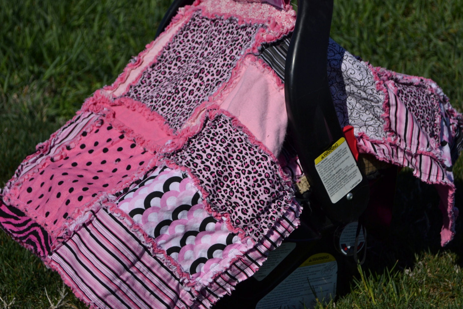 CAR SEAT TENT, Pink and Black Leopard Print, Nursing Cover, Rag Quilt, 3 in 1,  Ready to Ship