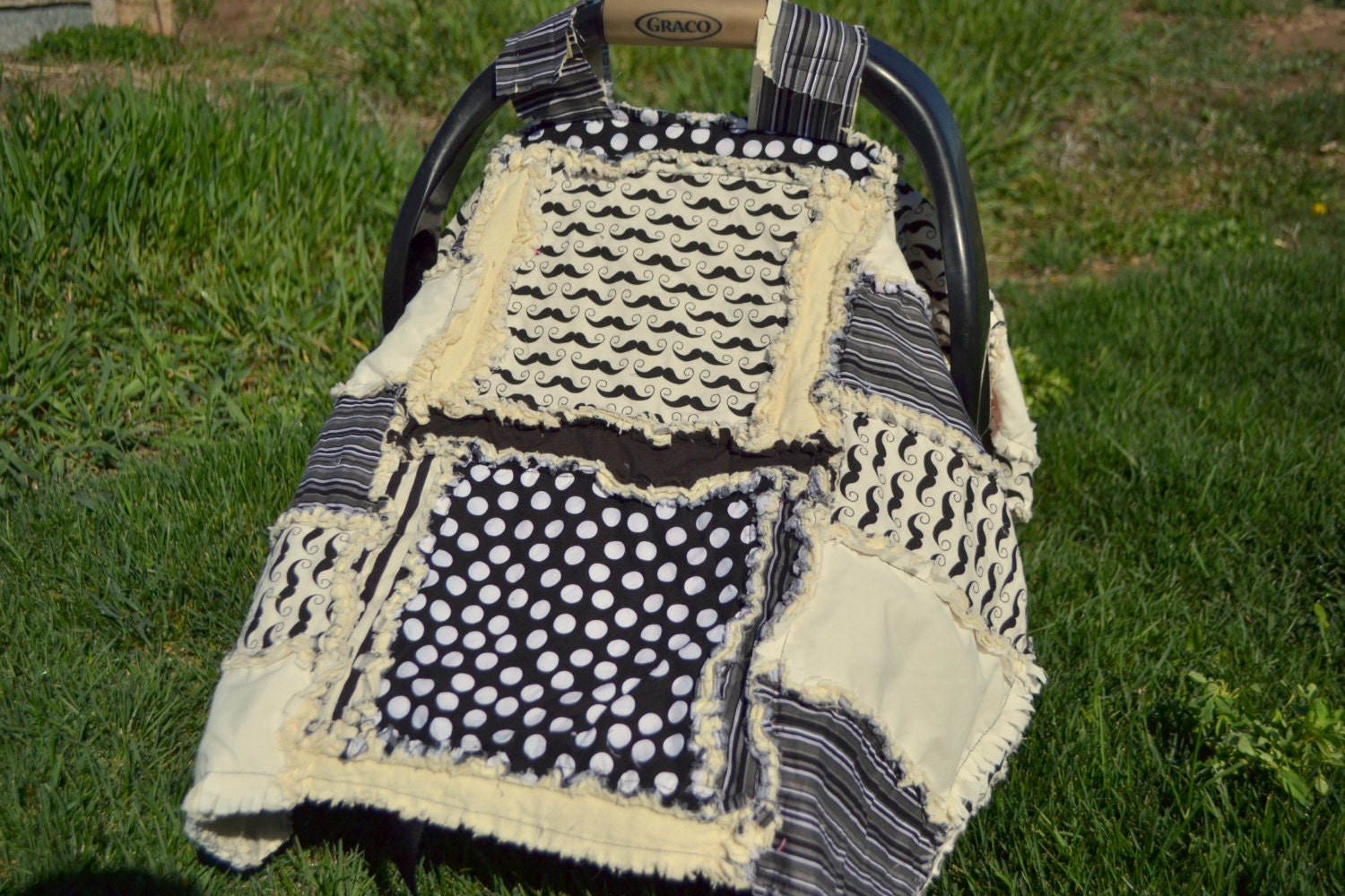 CAR SEAT CANOPY, Mustache Rag Quilt 3 in 1 Nursing Cover, Baby Blanket, Ready to Ship