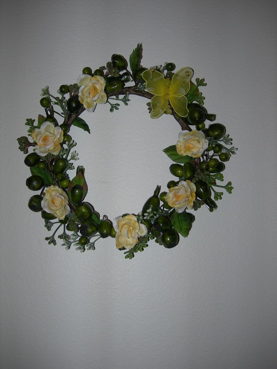 Yellow Floral & Fruit Wreath Silk Floral Arrangement