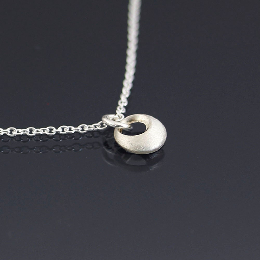 Tiny Convex Loop Necklace - Sterling Silver Circle Pendant