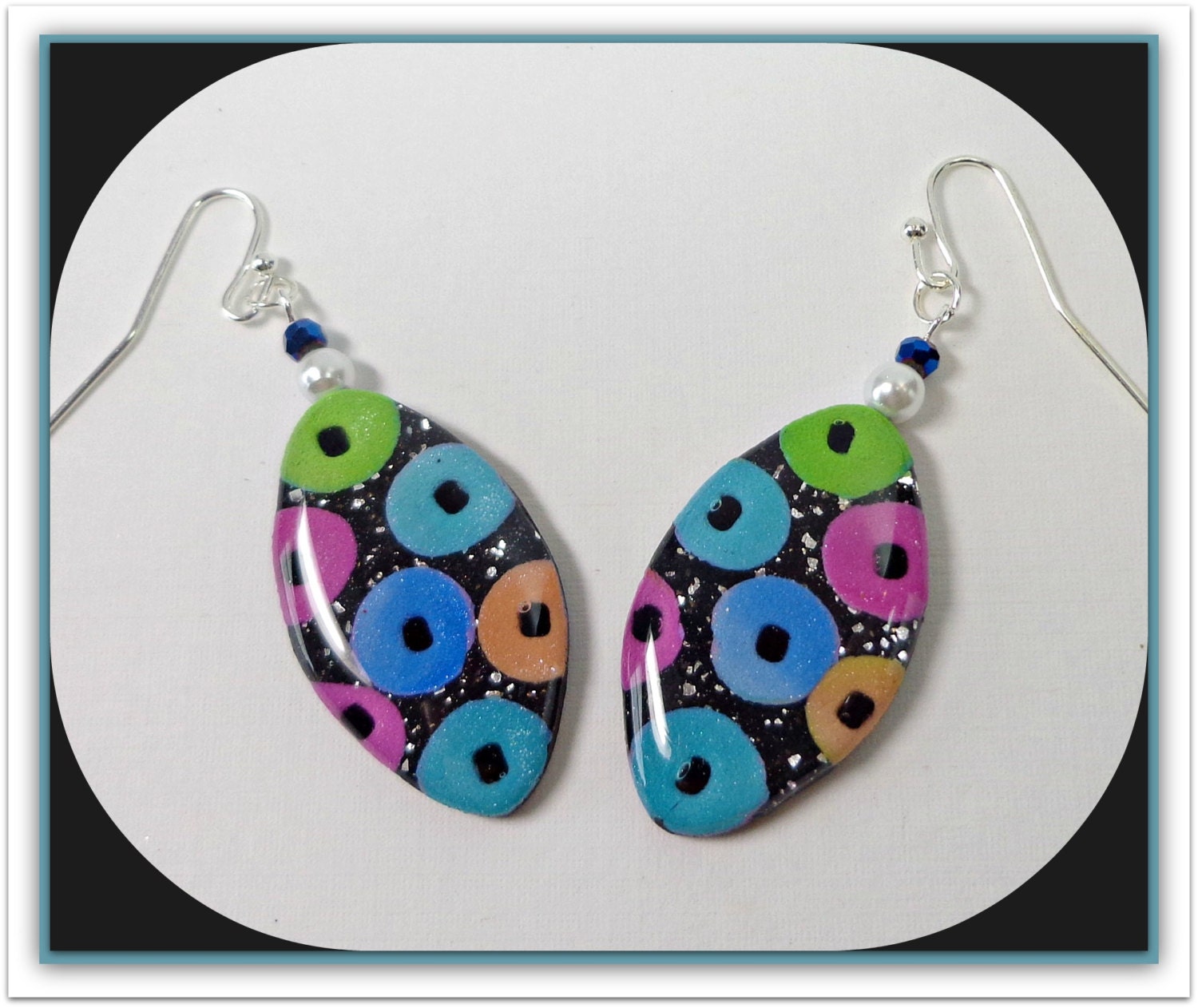 Polymer Clay Polka dot Leaf Dangle Earrings