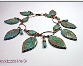 Polymer clay Copper Verdigris Leaf Bracelet, handmade Jewelry
