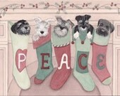 Schnauzers hung by the chimney with care / Lynch signed folk art print