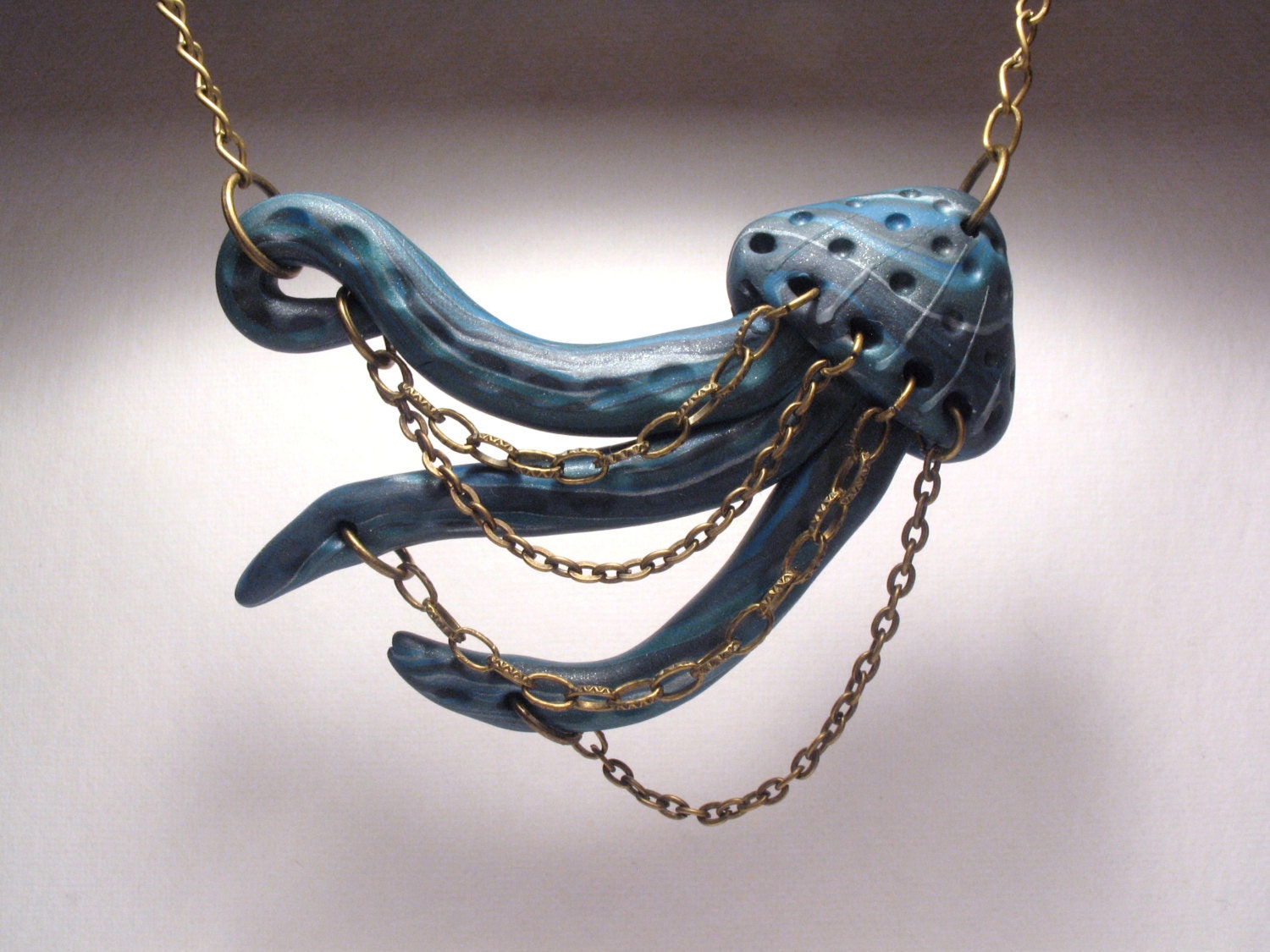 Jumping Jellyfish Necklace - Hand-sculpted, Polymer Clay, OOAK