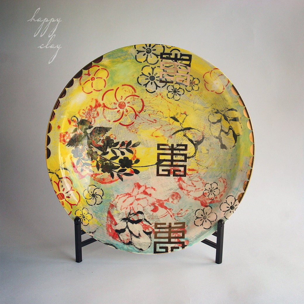 Lotus Garden Ceramic Disc Platter