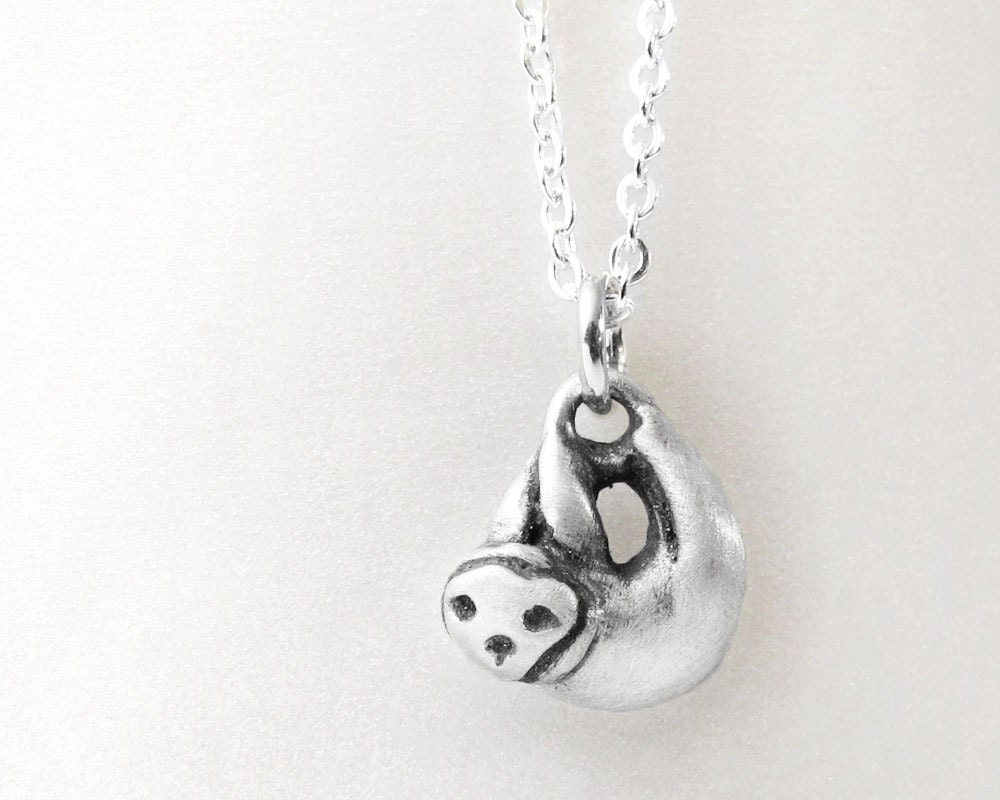 Very tiny sloth necklace - sterling silver sloth jewelry pendant rainforest animal