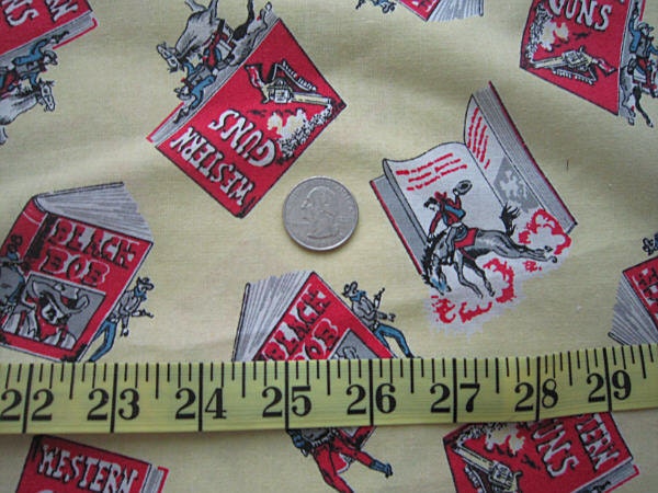 Western Cowboy Fabric - Vintage -  Yellow & Red - Charger Fabrics - Price for Remnant