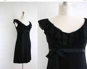 50% off Shop Closing Sale Vintage 60s Little Black Dress . Ruffle . Empire Waist . Lanz . XS
