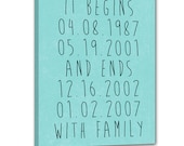 Special Dates Art Sign - Personalized Family Gift  Wedding Engagement Dates 12x16  canvas wrap art