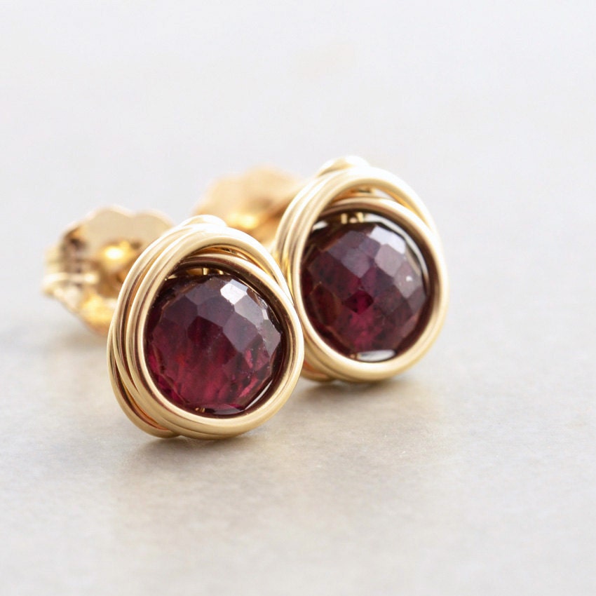 Garnet Post Earrings, Garnet Studs, January Birthstone