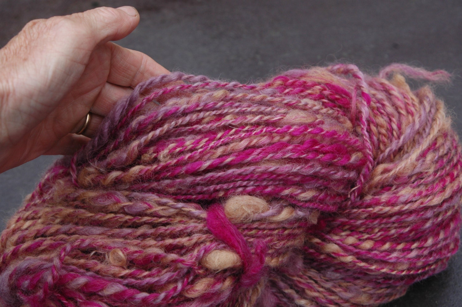 Purple Headed Mountain,    Hand Dyed and Hand Spun Wensleydale Yarn 100gms