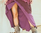 LONG PIXE SKIRT - Organic Wrap around Faery fairy costume Tribal Hippie Boho - Purple Burgundy - Size xs/s - Psl-Pu-1