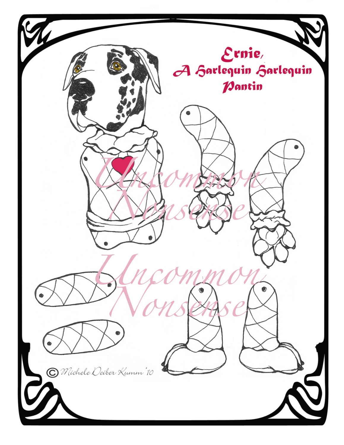 Ernie, A Harlequin Pantin Jointed Paper Doll, to color