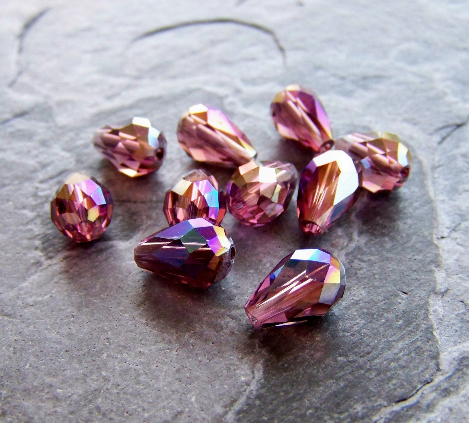 Sale-See Store Announcement-Crystal Teardrops- Plum AB Crystal Beads-11 x 5-10 Beads