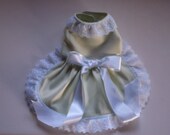 Small Mint Green Satin Dog Dress Clothing handmade White Satin Bow Soft