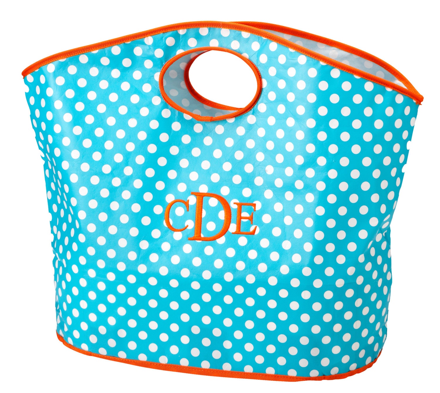 Personalized Aqua & White Dot Tote Bag for Bridesmaid, Beach or Gym- Fun Accessory
