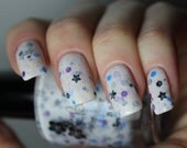Let's Get Star-ted White Glitter Nail Polish with Black Stars-  0.5 oz Full Sized Bottle