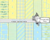 Scrapbooking Papers Yellow Aqua Geometric Digital Download