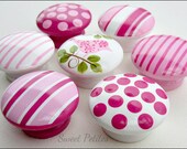 Hand Painted Knobs - Dresser Drawer - Love Bird - Stripes - Polka Dots - Hot Pink - Drawer Pulls