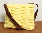 Tote Crossbody Purse in Pastel Yellow Zipper Sling Bag