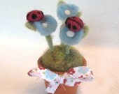 Ladybug Flowerpot Felted Pin Cushion Spring Easter Decoration Blue Flowers Mothers Day Teacher Birthday Gift
