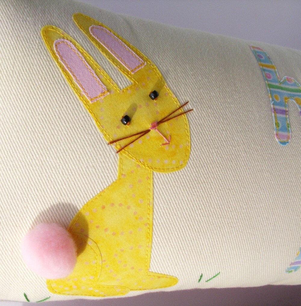 Whimsical Happy Easter Bunny Rabbit Spring Pillow Decoration