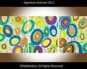 Abstract Circle Painting Handmade Original Heavy Texture Impasto Metallic Painting Wall Decor "A Bright Rainy Day" by QIQIGALLERY