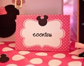 Set of 10 Minnie Mouse inpired Birthday Tent Cards for Dessert Table or Candy Buffet PINK or RED Il_170x135