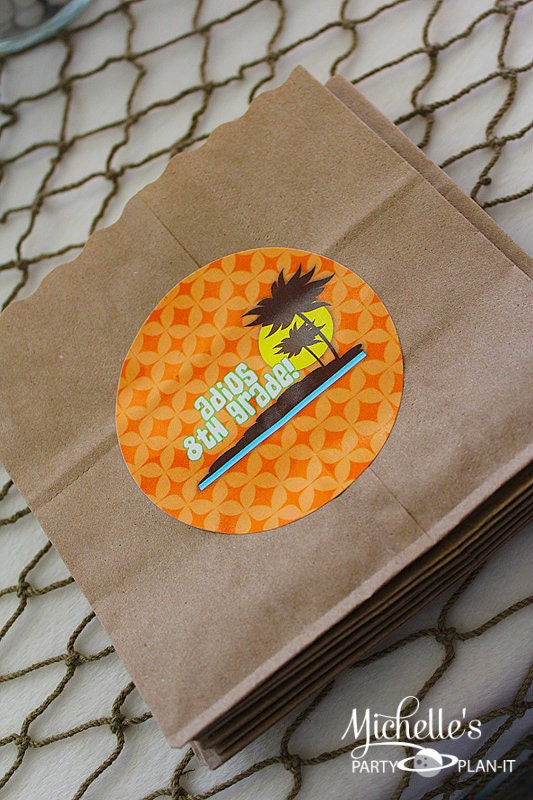 Set of 12 Large Round Summer Surfer Birthday Party Stickers Favor Tags Il_170x135