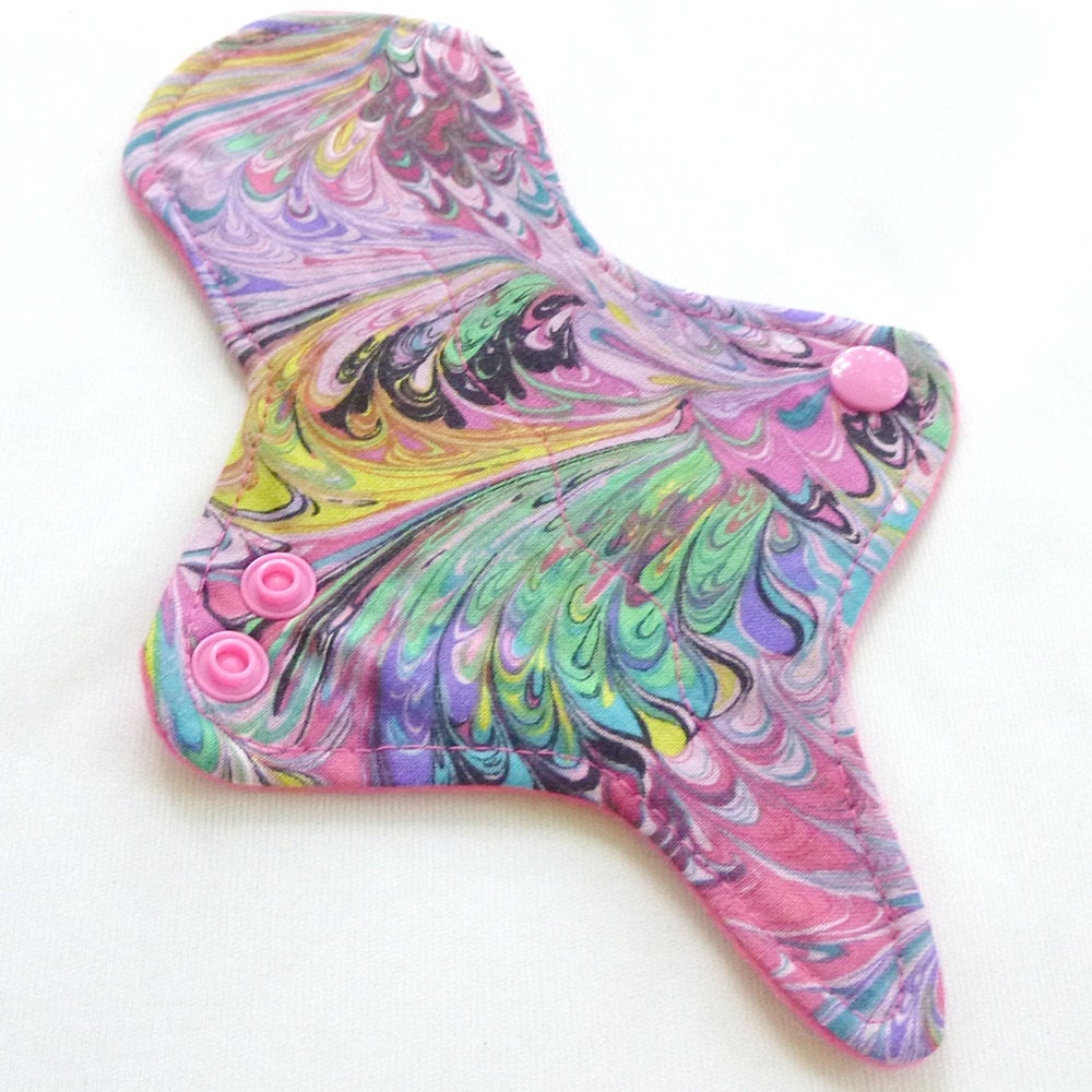 ULTRATHIN Reusable Cloth Pad Adjustable Thong liner pad with wings - Purple Swirl - Quilter's Cotton Top