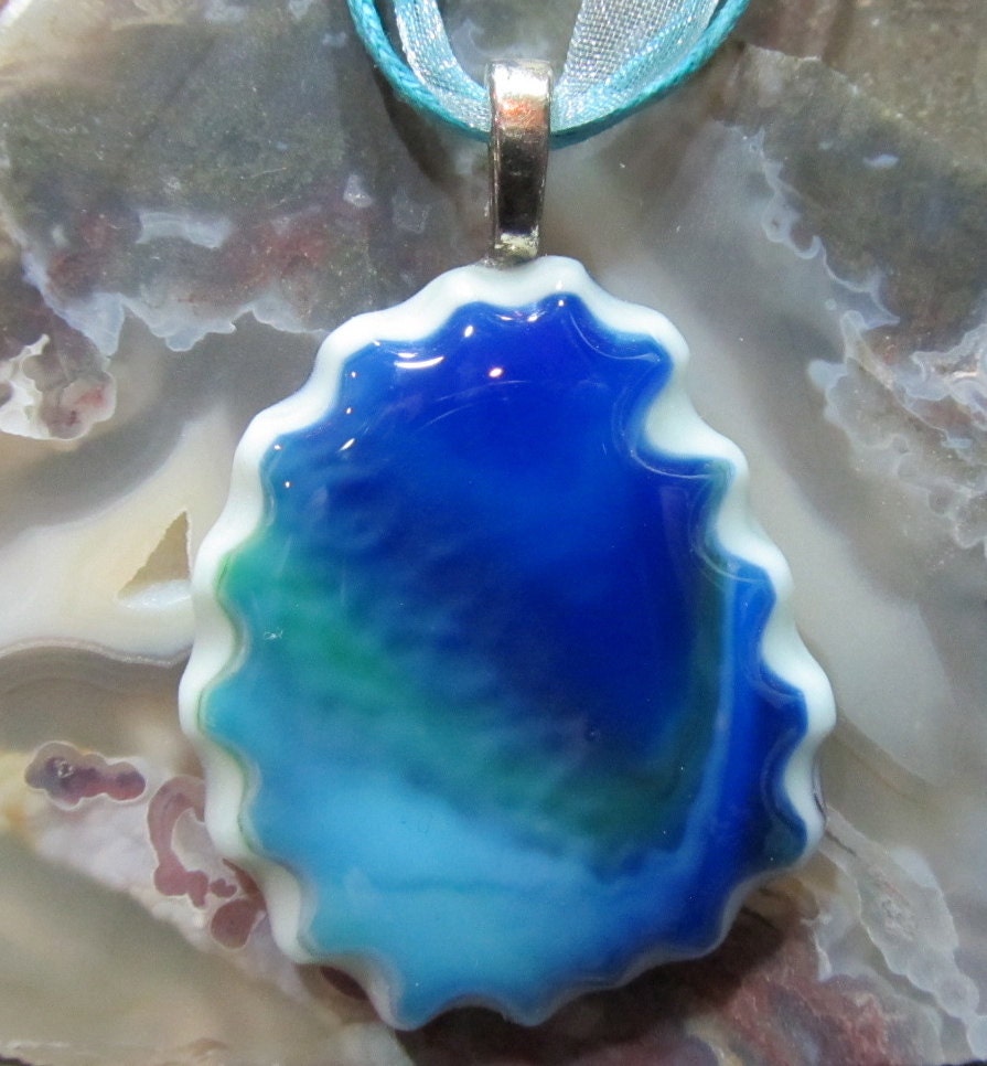 Fused Glass Pendant with ribbon necklace: Bora Bora