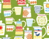 Michael Miller PUT a LID on IT Electric Green Retro Kitchen - Cotton Quilt Fabric - by the Yard