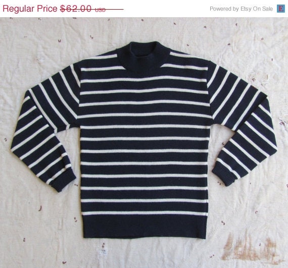 SALE // vintage c. 1970s navy and white striped mock turtleneck sweater // made in Denmark