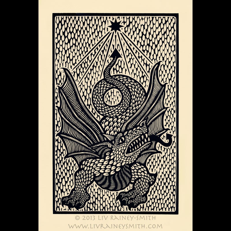 Dragon woodcut limited edition Arcanum Bestiarum bestiary print