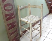 SALE Vintage folk art corner chair - whitewashed cottage white rush seat beach house antique furniture made by Lois and Jack McCutcheon