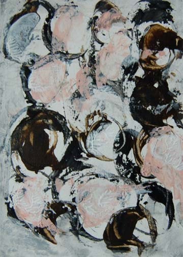 Acrylic Abstract Painting Lost The Horizon Original Art, Watercolor Paper, Cityscape, Black, White, Gray, Pink, Muted Colors